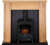 Adam New England Stove Fireplace in Oak with Aviemore Electric Stove in Black, 48 Inch