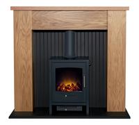 Adam New England Stove Fireplace Oak & Black + Bergen Electric Stove Charcoal Grey, 48"