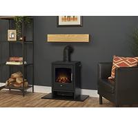 Adam Oak Beam, Hearth & Stove Pipe with Bergen Stove in Charcoal Grey, Grey