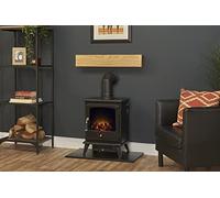 Adam Oak Beam, Hearth & Stove Pipe with Electric Aviemore Stove in Black