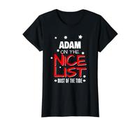 Adam On The Nice List Funny Christmas Adam Name Value Graphic T-Shirt, Women, Black, S