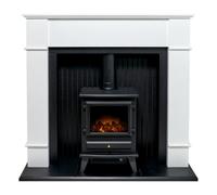 Adam Oxford Stove Fireplace In Pure White With Hudson Electric Stove In Black, 48 Inch