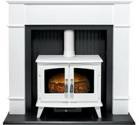 Adam Oxford Stove Fireplace in Pure White with Woodhouse White Electric Stove, 48 Inch Adam Fires & Fireplaces White One Size