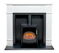 Adam Oxford Stove Suite in Pure White with Sureflame Keston Electric Stove in Black, 48 Inch