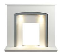 Adam Savanna Fireplace in Pure White & Grey with Downlights, 48 Inch Adam Fires & Fireplaces White One Size