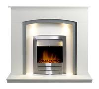 Adam Savanna Fireplace in Pure White & Grey with Downlights & Colorado Electric Fire in Brushed steel, 48 Inch