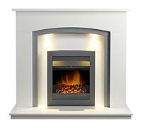 Adam Savanna Fireplace in Pure White & Grey with Downlights & Vancouve