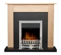 Adam Southwold Fireplace in Oak & Black with Blenheim Electric Fire in Chrome, 43 Inch
