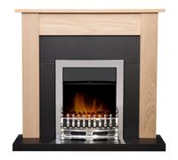 Adam Southwold Fireplace In Oak & Black With Blenheim Electric Fire In Chrome, 43 Inch