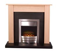 Adam Southwold Fireplace in Oak & Black with Colorado Electric Fire in Brushed Steel, 43 Inch