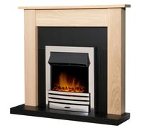 Adam Southwold Fireplace in Oak & Black with Eclipse Electric Fire in Chrome, 43 Inch