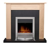 Adam Southwold Fireplace in Oak & Black with Eclipse Electric Fire in Chrome, 43 Inch