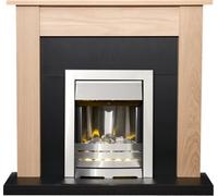 Adam Southwold Fireplace in Oak & Black with Helios Electric Fire in Brushed Steel, 43 Inch