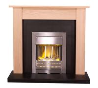 Adam Southwold Fireplace in Oak & Black with Helios Electric Fire in Brushed Steel, 43 Inch