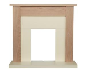 Adam Southwold Oak & Cream Fireplace Surround - 43in, Unfinished Oak, Cream Back Panel, Electric/Bio-Ethanol Compatible, 5416