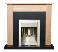 Adam Southwold Fireplace in Oak & Black with Helios Electric Fire in Brushed Steel, 43 Inch