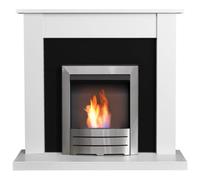 Adam Sutton Fireplace in Pure White & Black with Colorado Bio Ethanol Fire in Brushed Steel, 43 Inch Adam Fires & Fireplaces Grey One Size
