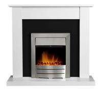 Adam Sutton Fireplace in Pure White & Black with Colorado Electric Fire in Brushed Steel, 43 Inch