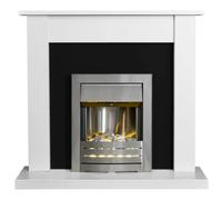 Adam Sutton Fireplace in Pure White & Black with Helios Electric Fire in Brushed Steel, 43 Inch