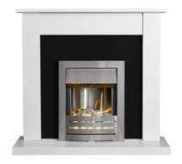 Adam Sutton Fireplace In Pure White & Black With Helios Electric Fire In Brushed Steel, 43 Inch