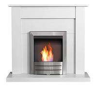 Adam Sutton Fireplace in Pure White with Colorado Bio Ethanol Fire in Brushed Steel, 43 Inch