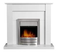 Adam Sutton Fireplace in Pure White with Colorado Electric Fire in Brushed Steel, 43 Inch