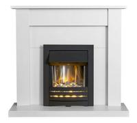 Adam Sutton Fireplace in Pure White with Helios Electric Fire In Black, 43 Inch