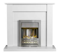 Adam Sutton Fireplace in Pure White with Helios Electric Fire In Brushed Steel, 43 Inch