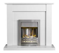 Adam Sutton Fireplace In Pure White With Helios Electric Fire In Brushed Steel, 43 Inch