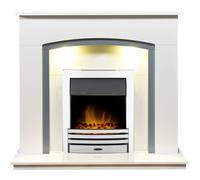 Adam Tuscany Fireplace in Pure White & Grey with Eclipse Electric Fire in Chrome, 48 Inch