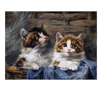 Adam Two Kittens Basket Blue Cloth Cat Fluffy Painting Large Print Poster Wall Art Decor Picture