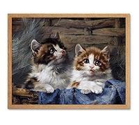 Adam Two Kittens Basket Blue Cloth Cat Fluffy Painting Unframed Wall Art Print Poster Home Decor Premium