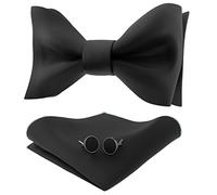 Adam Young Men's Self Tie Bow Tie Sets w/Pocket Squares & Cufflinks Sami-Glossy Satin Classy Bowtie for Tuxedo Faux Silk, 01 Black, Classic