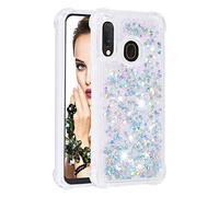 Adamarkeer Samsung Galaxy A20E Case, Samsung Galaxy A20E Cover Crystal Clear Glitter Sparkly Transparent Flowing Liquid Quicksand Silicone Bumper Shockproof Cover for Samsung Galaxy A20E (Silver)