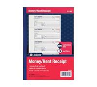 Adams Money and Rent Receipt Book, 3-Part, Carbonless, White/Canary/Pink, 7-5/8" x 10-7/8", Bound Wraparound Cover, 100 Sets per Book, 4 Receipts per Page (TC1182)