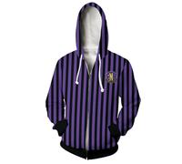 (Adams-Purple Zipper, 5XL) Addams Family 3D digital printed hooded sweatshirt cosplay peripherals