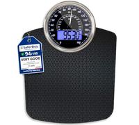 Adamson Hybrid Bathroom Scales for Body Weight - 2-in-1 Analogue & Digital Display, Accurate Weighing Scales Up to 180 kg, Backlit LCD, Wide Tempered Glass Platform, 3 AAA Batteries Included - Black