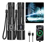 AdamStar Flashlight High Lumens Rechargeable Super Bright Flashlight Zoomable LED Flash Light with Dimmable, 6 Modes Waterproof Handheld Powerful Tactical Flashlights for Camping Emergency (2 Pack)