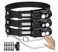 AdamStar Rechargeable Head Torch 3Packs, Detachable Waterproof Handheld Torches Led with Lightweight Reflective Strip Design, 4 Modes, Magnetic Base, Motion Sensor for Kids Adults Emergency, Hard Hat