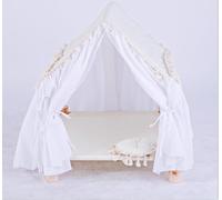 Adan Portable Pet Tassels Tents Pet House Tent Dog Kennel cat Kennel Spring and Summer Seasons can be dismantled and Washed Cute Princess Room Small Dog Teddy Bed.(White)