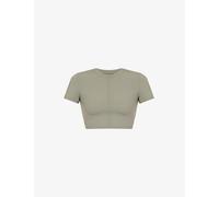 Adanola Womens Adanola Fitted Cropped Stretch-Woven T-Shirt Olive Green XL