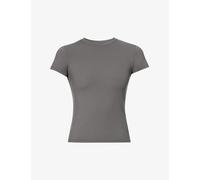 Adanola Womens Adanola Fitted Logo-Print Stretch-Woven T-Shirt Dark Grey XL