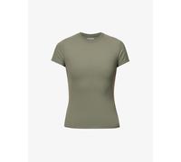 Adanola Womens Adanola Soft Basics Brand-Print Stretch-Woven T-Shirt Olive Green 2XL