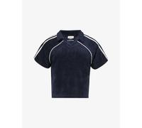 Adanola Womens Vy Blue Branded Towelling-texture Woven Polo Shirt S