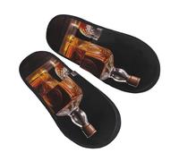 AdaNti Whisky Beer Pictures Furry Slippers for Men Women Fuzzy Memory Foam Slippers Warm Comfy Slip-on Bedroom Shoes Winter House Shoes for Indoor Outdoor, Black, One Size