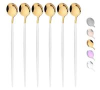 ADAOQIN 6Pcs Coffee Stirring Spoon Flatware Cutlery Set Juice White Gold Tea Spoons Dinnerware Ice Cream Long Handle Scoop Kitchen Tools