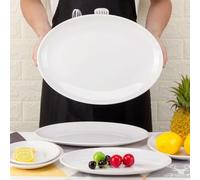 ADAOQIN 9-14 inch Oval White Melamine Plates Dinner Set Imitation Porcelain Dish Flat Steak Trays Kitchen Hotel Table
