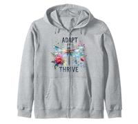 Adapt and Thrive Watercolor Dragonfly Floral Nature Art Zip Hoodie