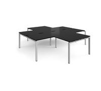 Adapt back to back 4 desk cluster 2800mm x 1600mm with 800mm return desks - silver frame, black top