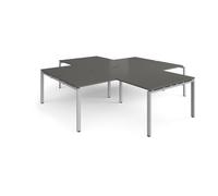 Adapt back to back 4 desk cluster 2800mm x 1600mm with 800mm return desks - silver frame, storm grey top